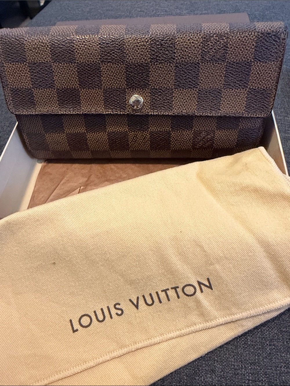 AUTHENTIC Louis Vuitton Brown Damier Ebene Check Continental Wallet